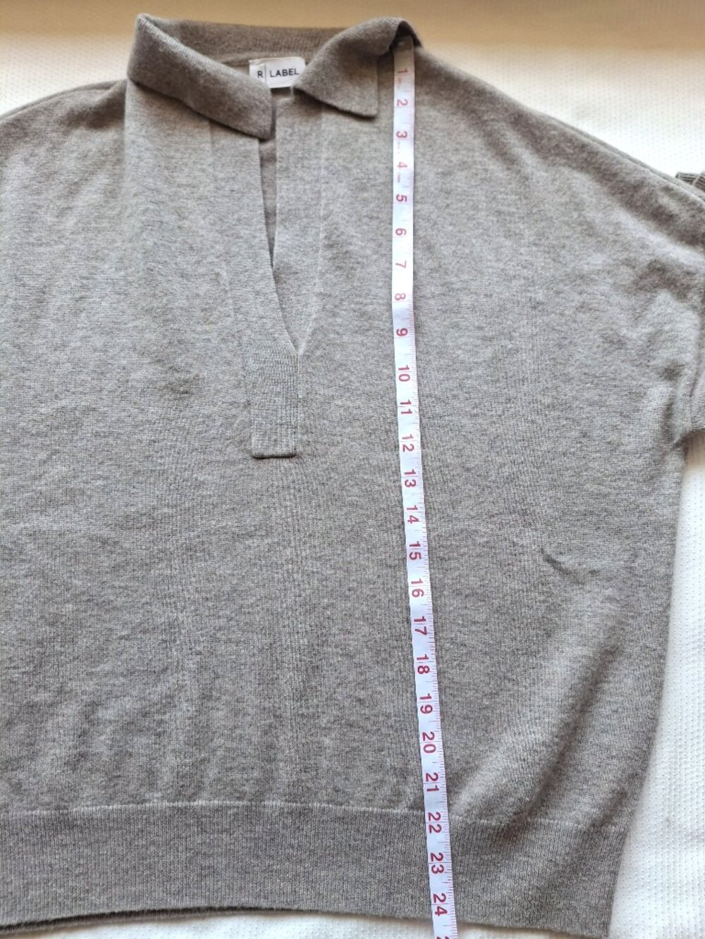 R Label Wool Cashmere Sweater Polo Collar Taupe Pullover Women's Large L Soft - Picture 6 of 7